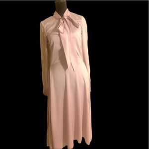 Pink satin bow tie midi dress